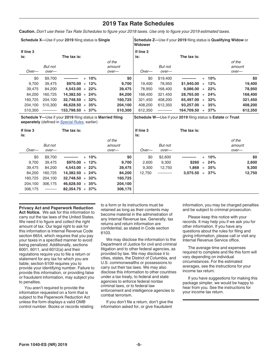 Irs Form 1040 Es Nr Download Fillable Pdf Or Fill Online Us Estimated Tax For Nonresident 2578