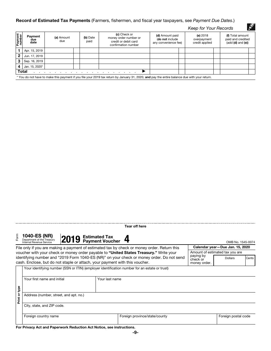 IRS Form 1040-ES (NR) U.S. Estimated Tax for Nonresident Alien Individuals, Page 9