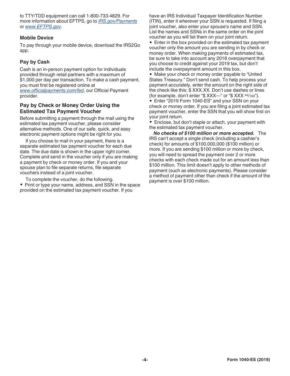 IRS Form 1040-ES Estimated Tax for Individuals, Page 4