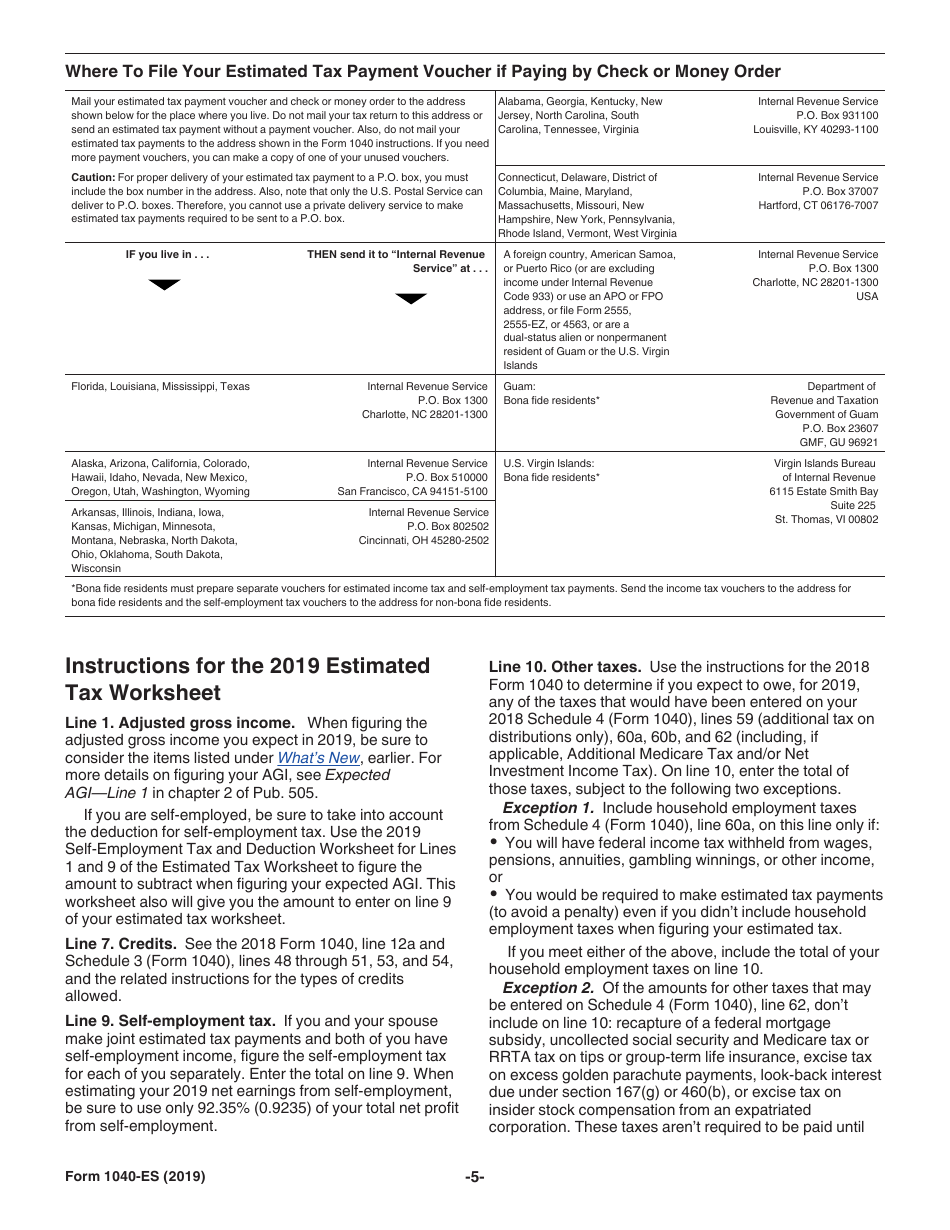 IRS Form 1040ES 2019 Fill Out, Sign Online and Download Fillable