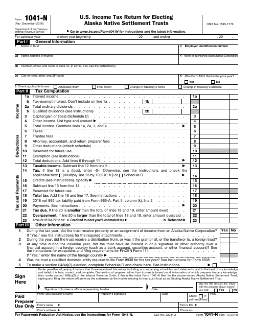IRS Form 1041-N  Printable Pdf