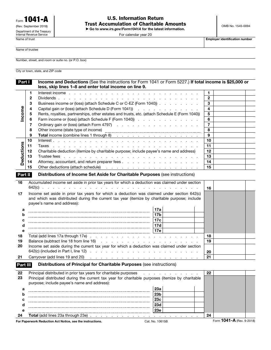 IRS Form 1041-A U.S. Information Return Trust Accumulation of Charitable Amounts, Page 1