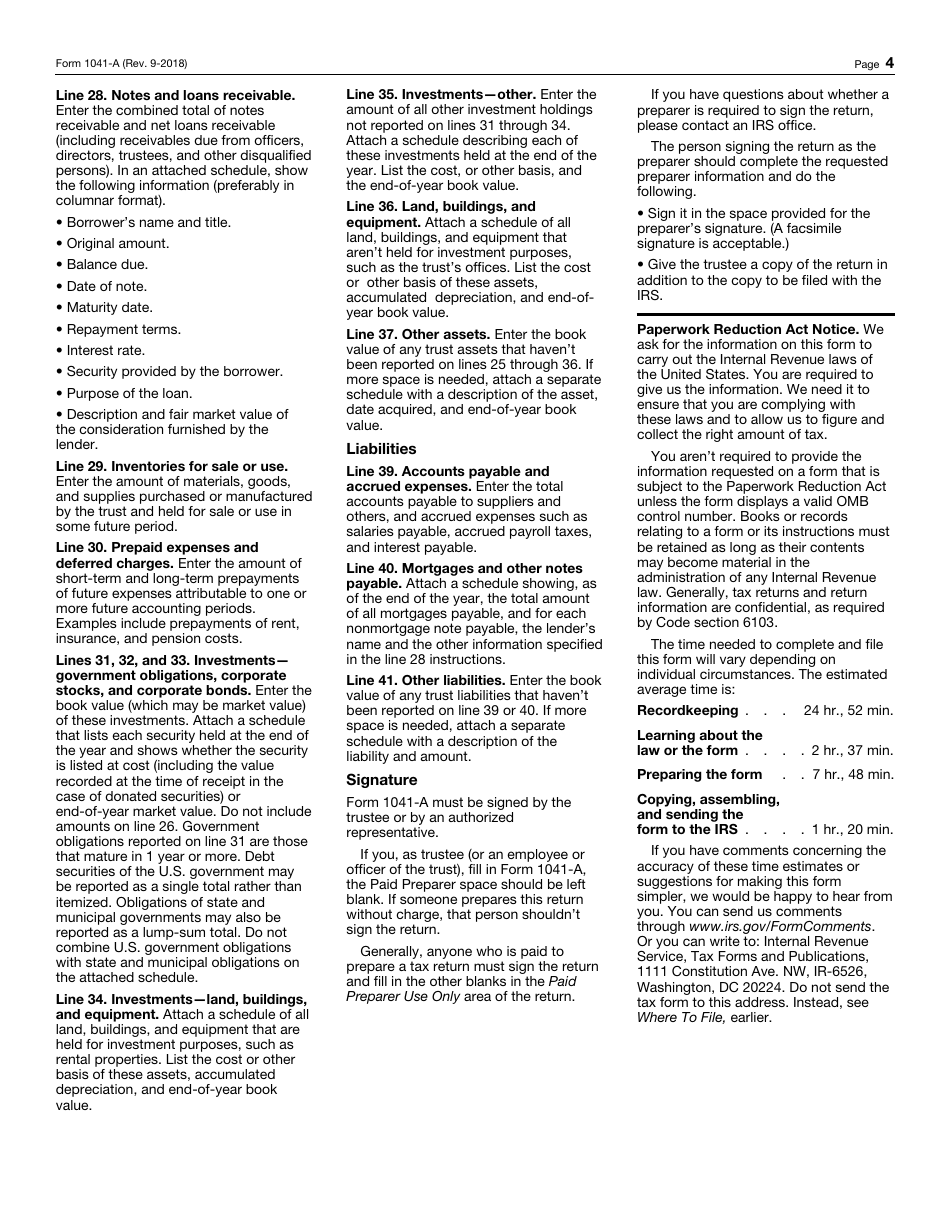 IRS Form 1041-A U.S. Information Return Trust Accumulation of Charitable Amounts, Page 4