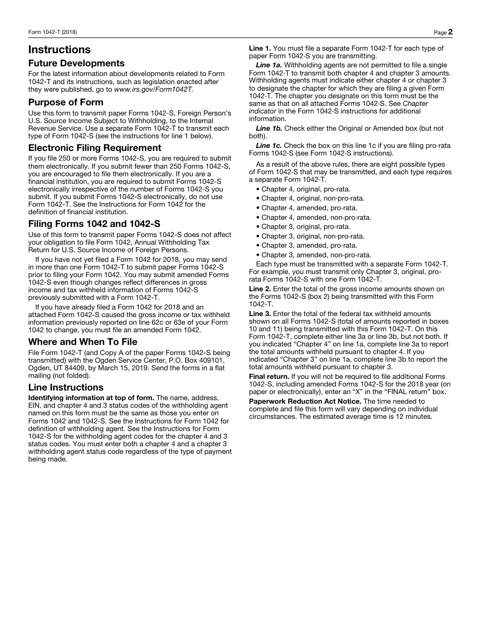 IRS Form 1042-T Annual Summary and Transmittal of Forms 1042-s, Page 2