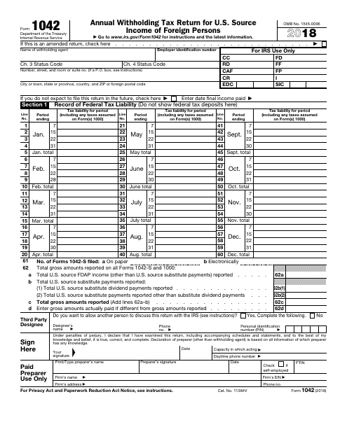 IRS Form 1042 2018 Printable Pdf