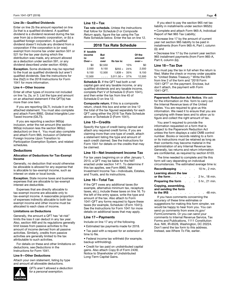 IRS Form 1041-QFT U.S. Income Tax Return for Qualified Funeral Trusts, Page 4
