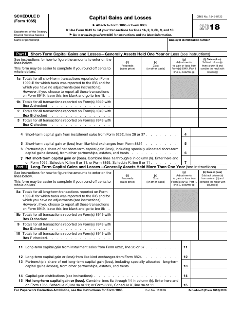 IRS Form 1065 Schedule D 2018 Printable Pdf