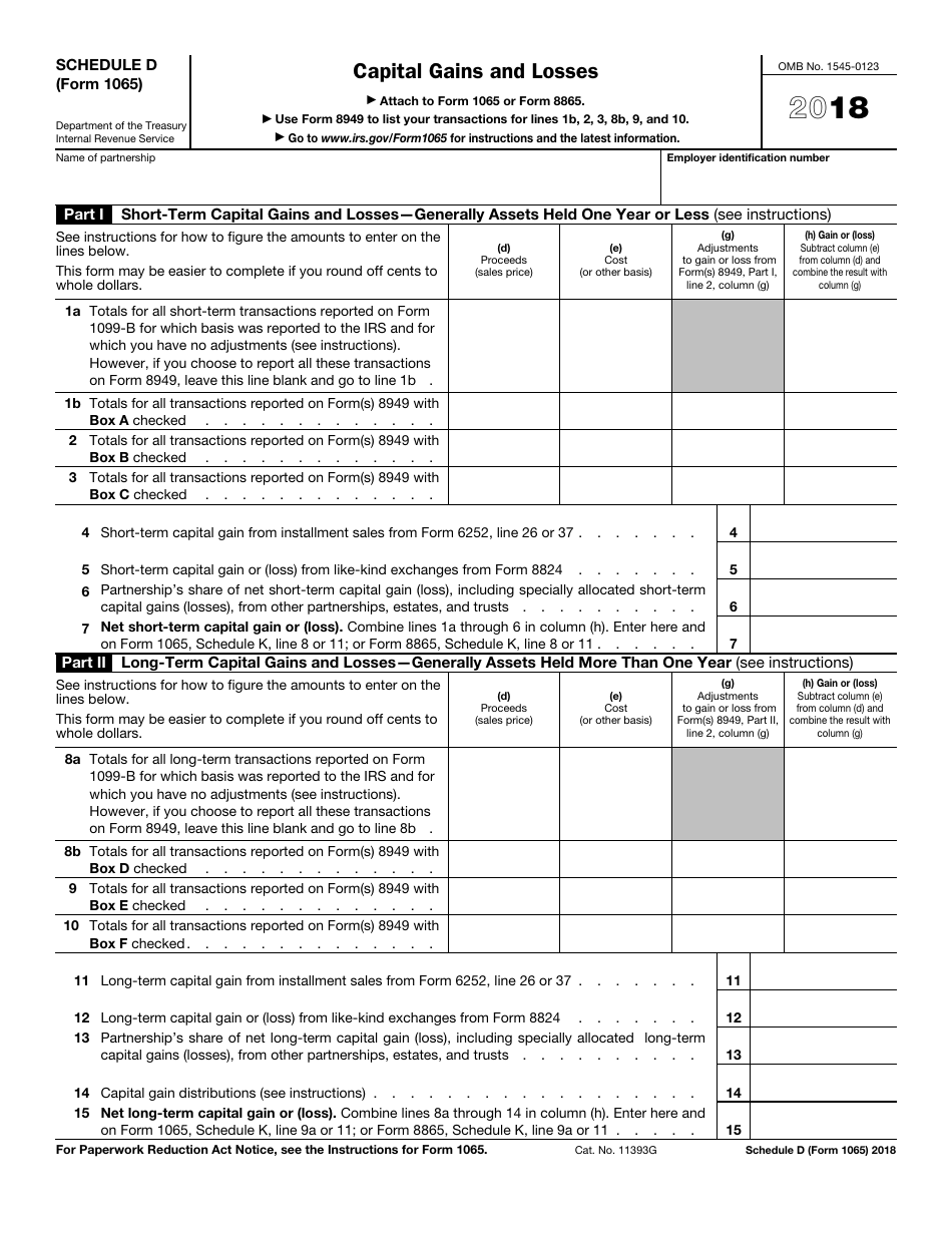 IRS Form 1065 Schedule D - 2018 - Fill Out, Sign Online and Download