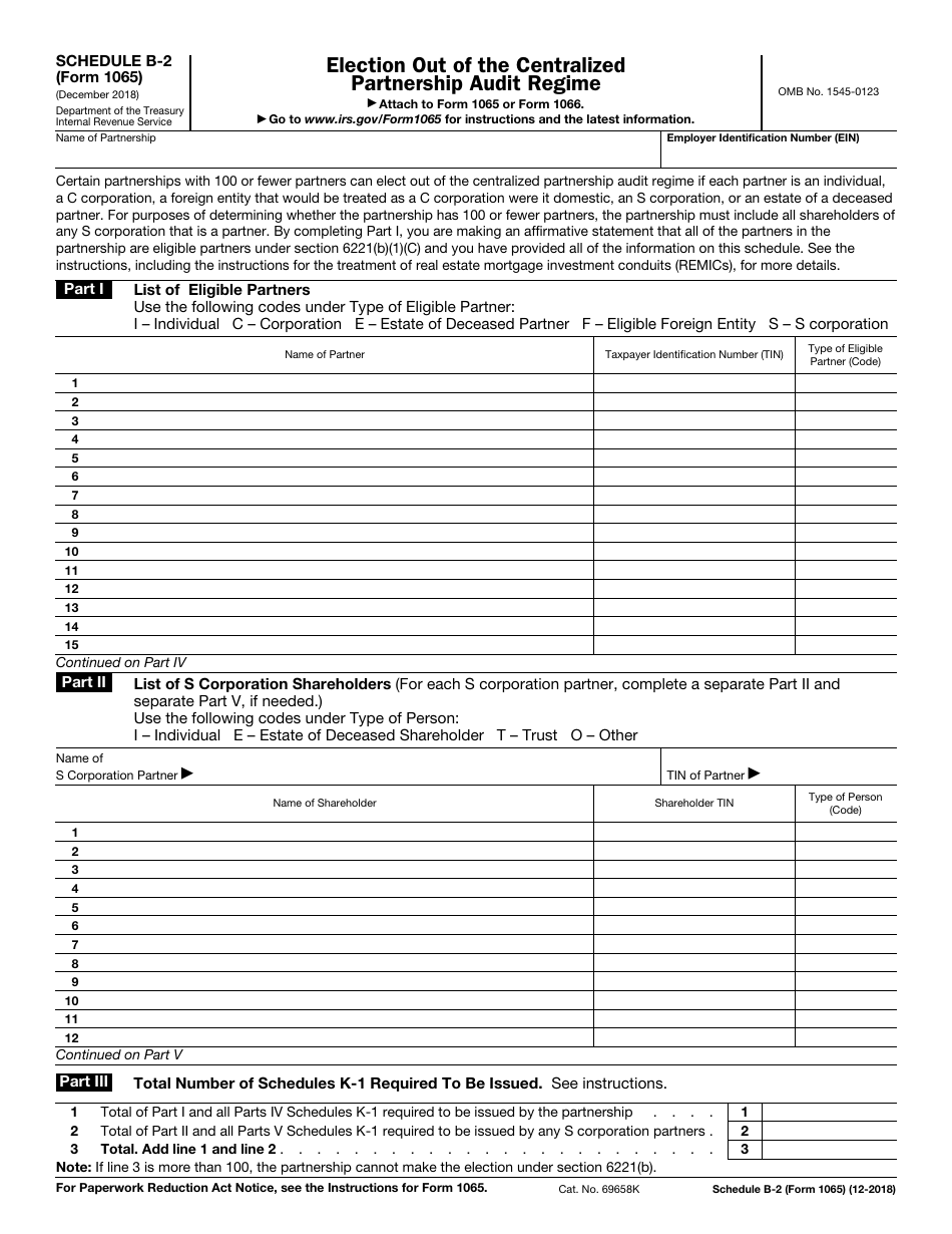 IRS Form 1065 Schedule B-2 Election out of the Centralized Partnership Audit Regime, Page 1