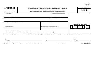 Document preview: IRS Form 1094-B Transmittal of Health Coverage Information Returns