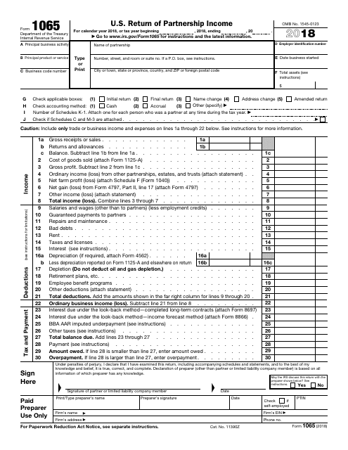 IRS Form 1065 2018 Printable Pdf