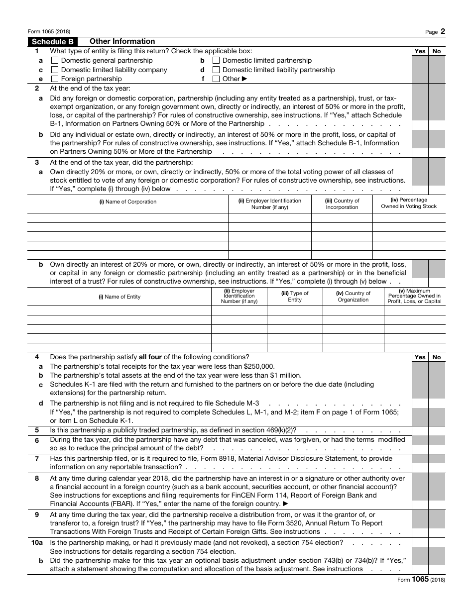 IRS Form 1065 - 2018 - Fill Out, Sign Online and Download Fillable PDF ...