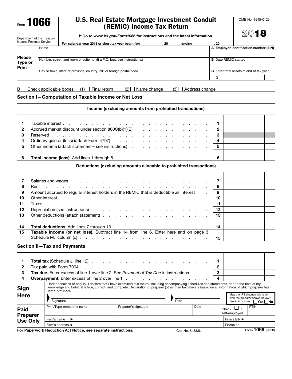 IRS Form 1066 Download Fillable PDF or Fill Online U.S. Real Estate