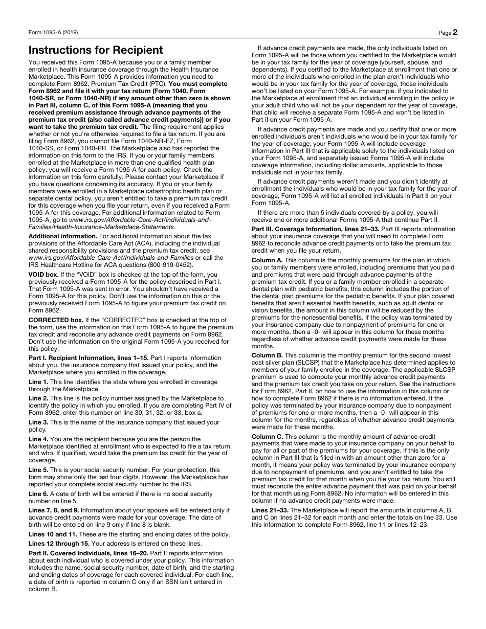 IRS Form 1095-A Health Insurance Marketplace Statement, Page 3