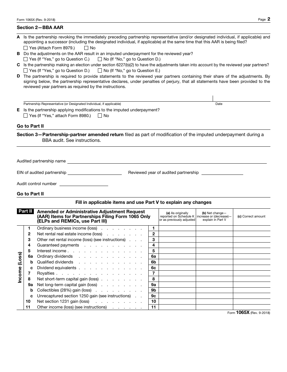 IRS Form 1065X Amended Return or Administrative Adjustment Request (AAR), Page 2