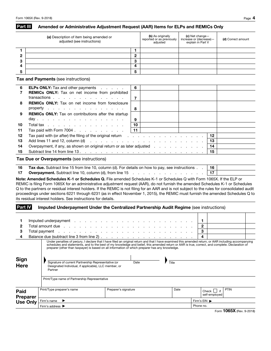 IRS Form 1065X Amended Return or Administrative Adjustment Request (AAR), Page 4