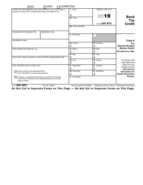 IRS Form 1097-BTC 2019 Printable Pdf