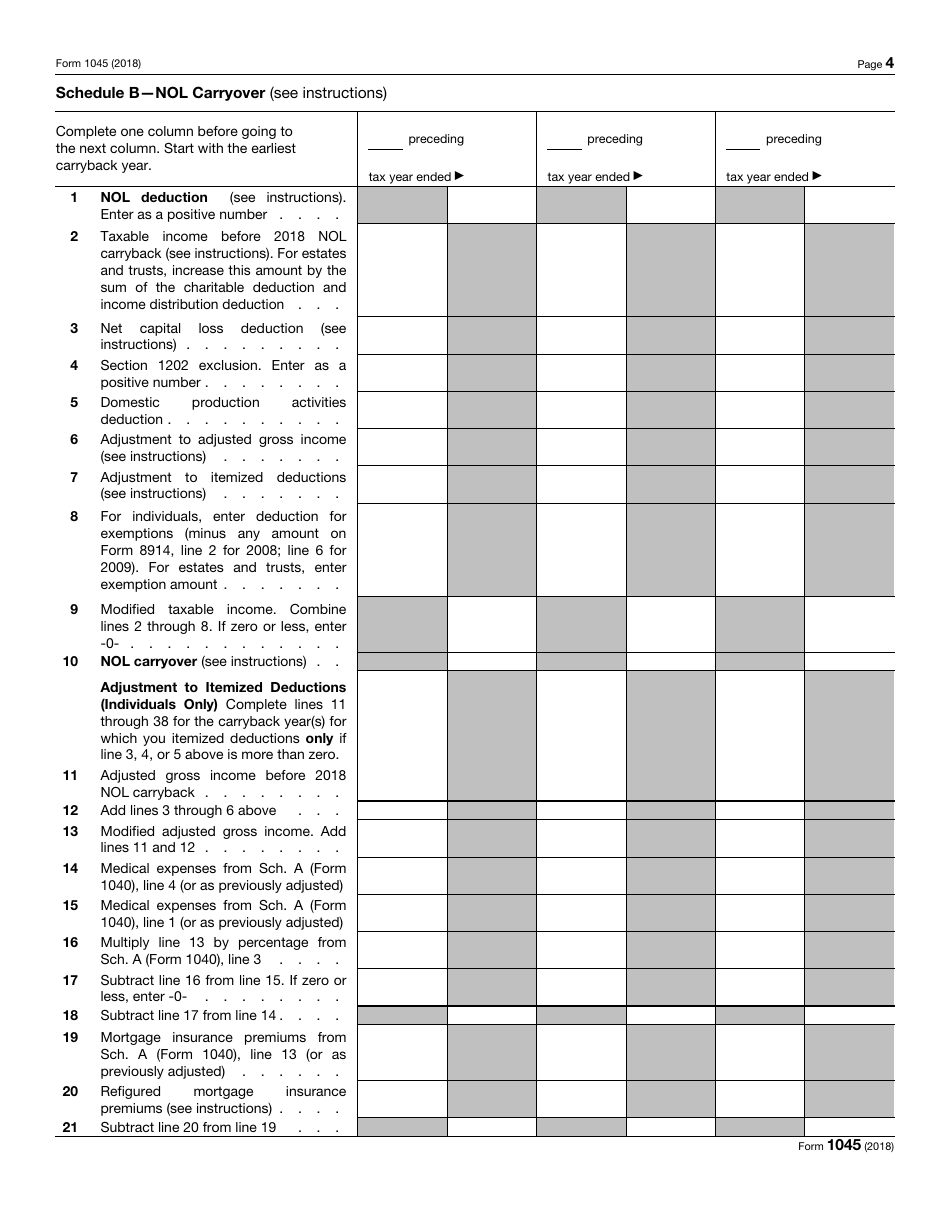 IRS Form 1045 Application for Tentative Refund, Page 4