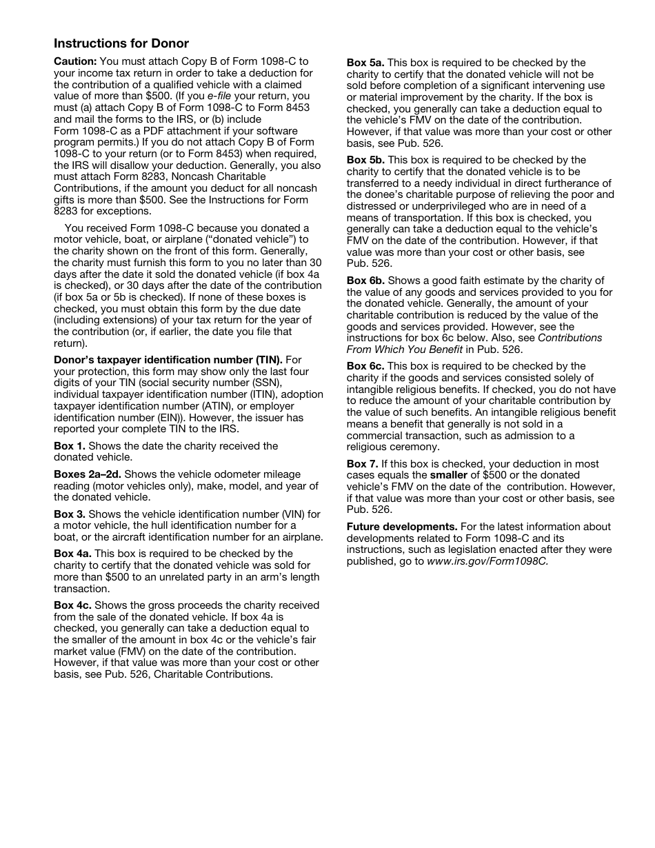 IRS Form 1098-C Contributions of Motor Vehicles, Boats, and Airplanes, Page 4