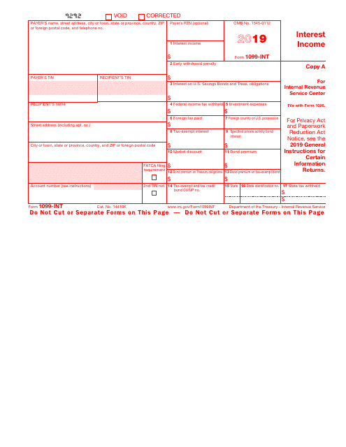 IRS Form 1099-INT 2019 Printable Pdf