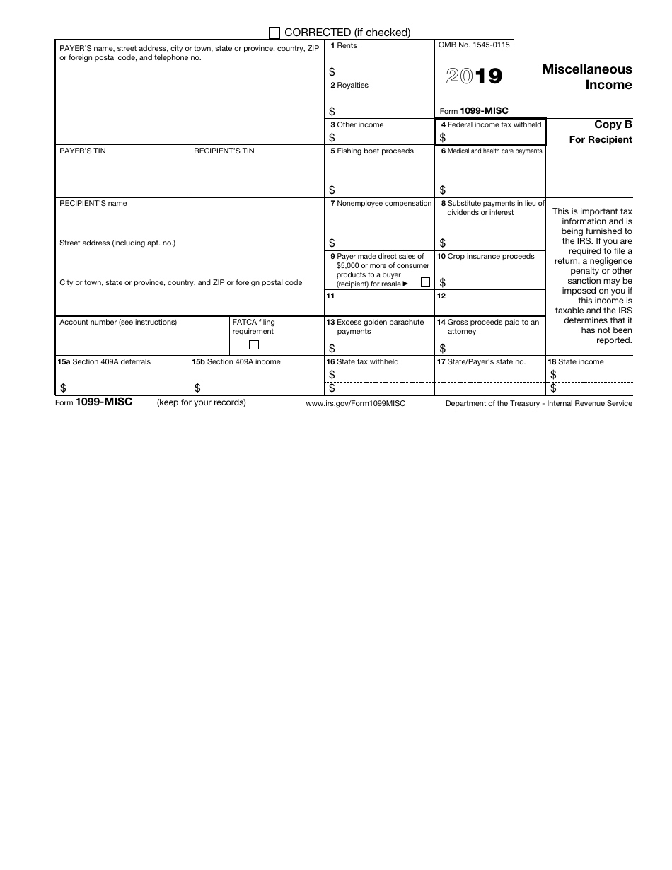 IRS Form 1099-MISC - 2019 - Fill Out, Sign Online and Download Fillable ...