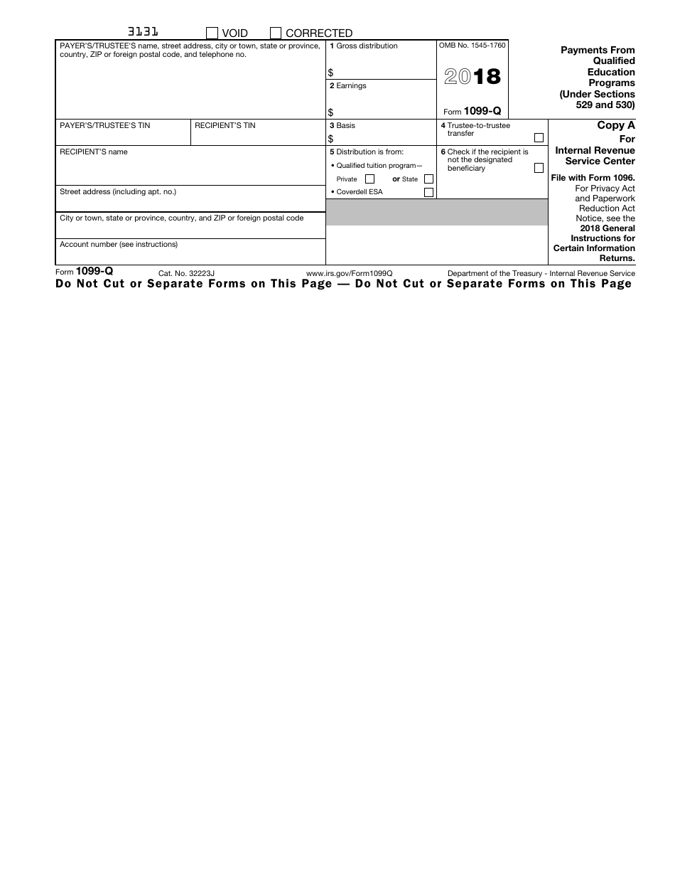 IRS Form 1099-Q Payments From Qualified Education Programs (Under Sections 529 and 530), Page 1
