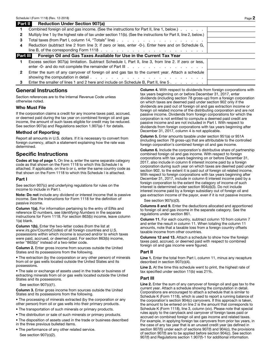IRS Form 1118 Schedule I Reduction of Foreign Oil and Gas Taxes, Page 2