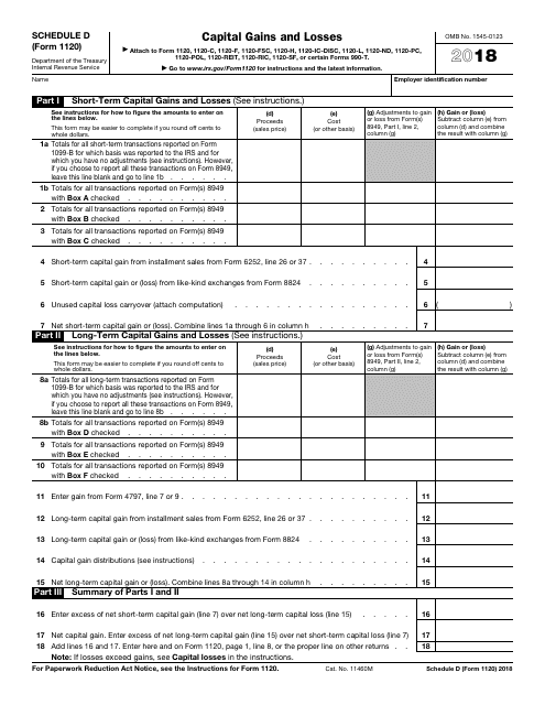 IRS Form 1120 Schedule D 2018 Printable Pdf
