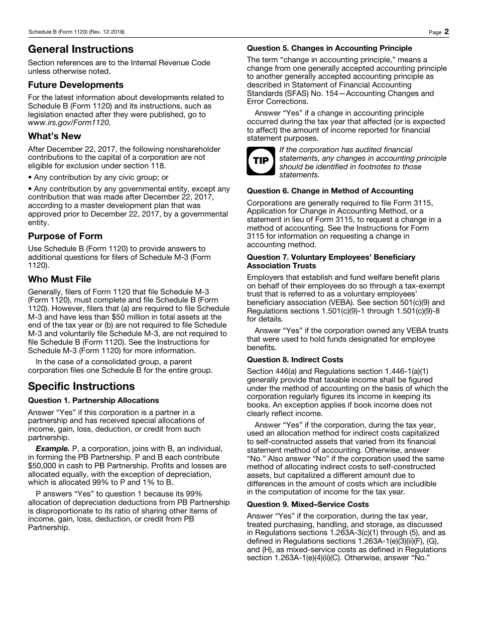 IRS Form 1120 Schedule B Fill Out, Sign Online and Download Fillable