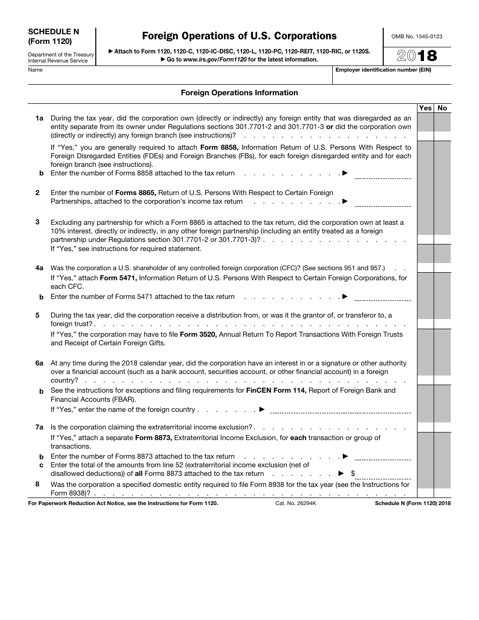IRS Form 1120 Schedule N Foreign Operations of U.S. Corporations, Page 1