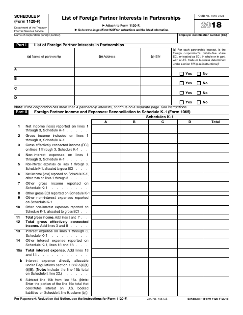 IRS Form 1120-F Schedule P 2018 Printable Pdf