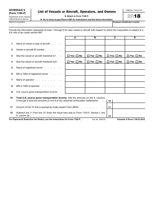 IRS Form 1120-F Schedule V 2018 Printable Pdf