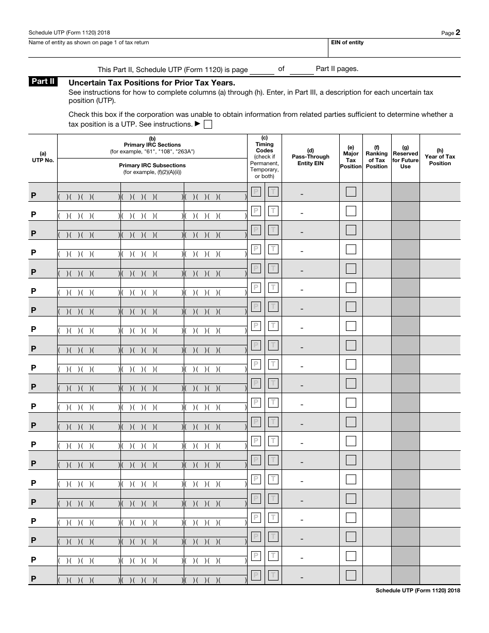 IRS Form 1120 Schedule UTP Uncertain Tax Position Statement, Page 2