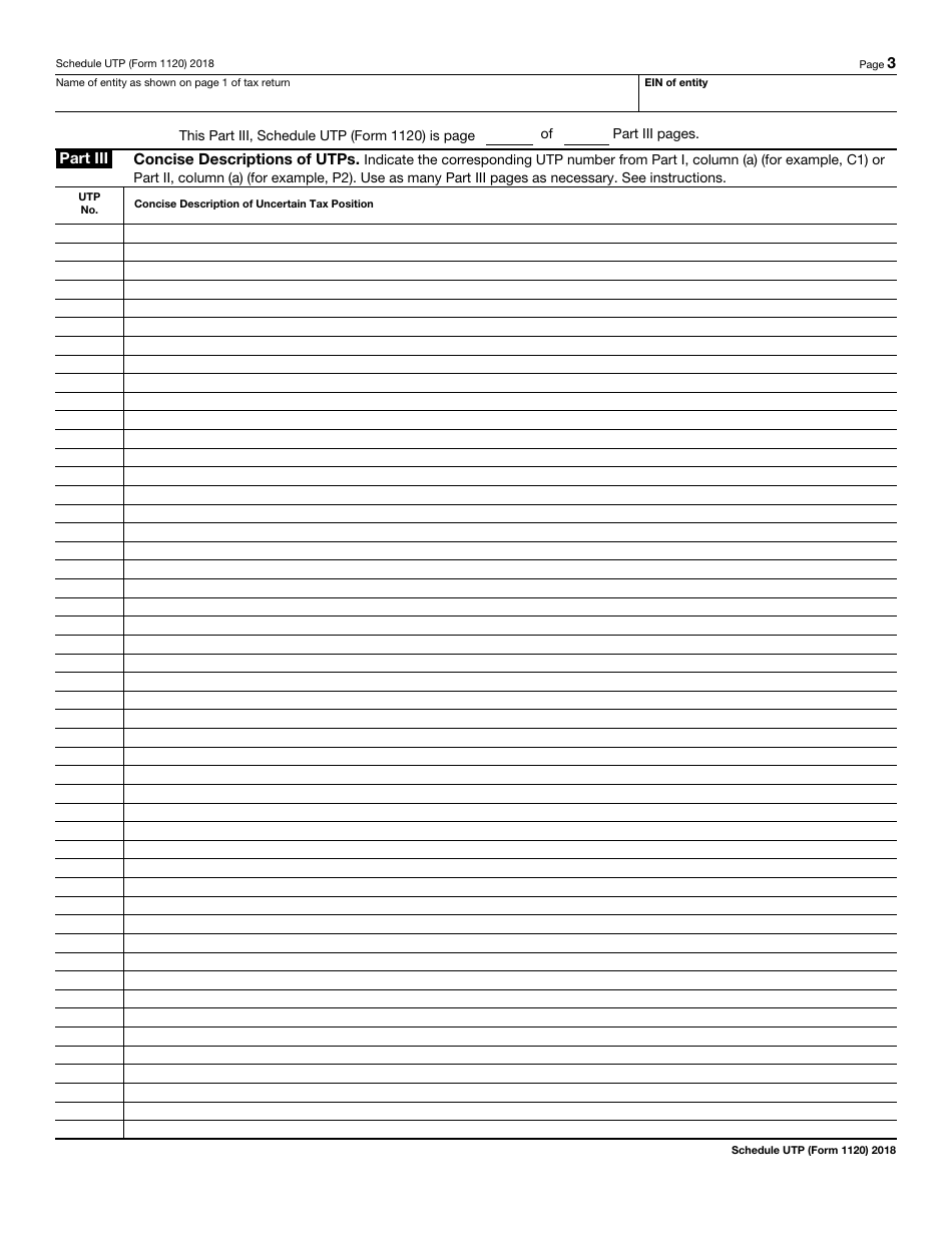 IRS Form 1120 Schedule UTP Uncertain Tax Position Statement, Page 3