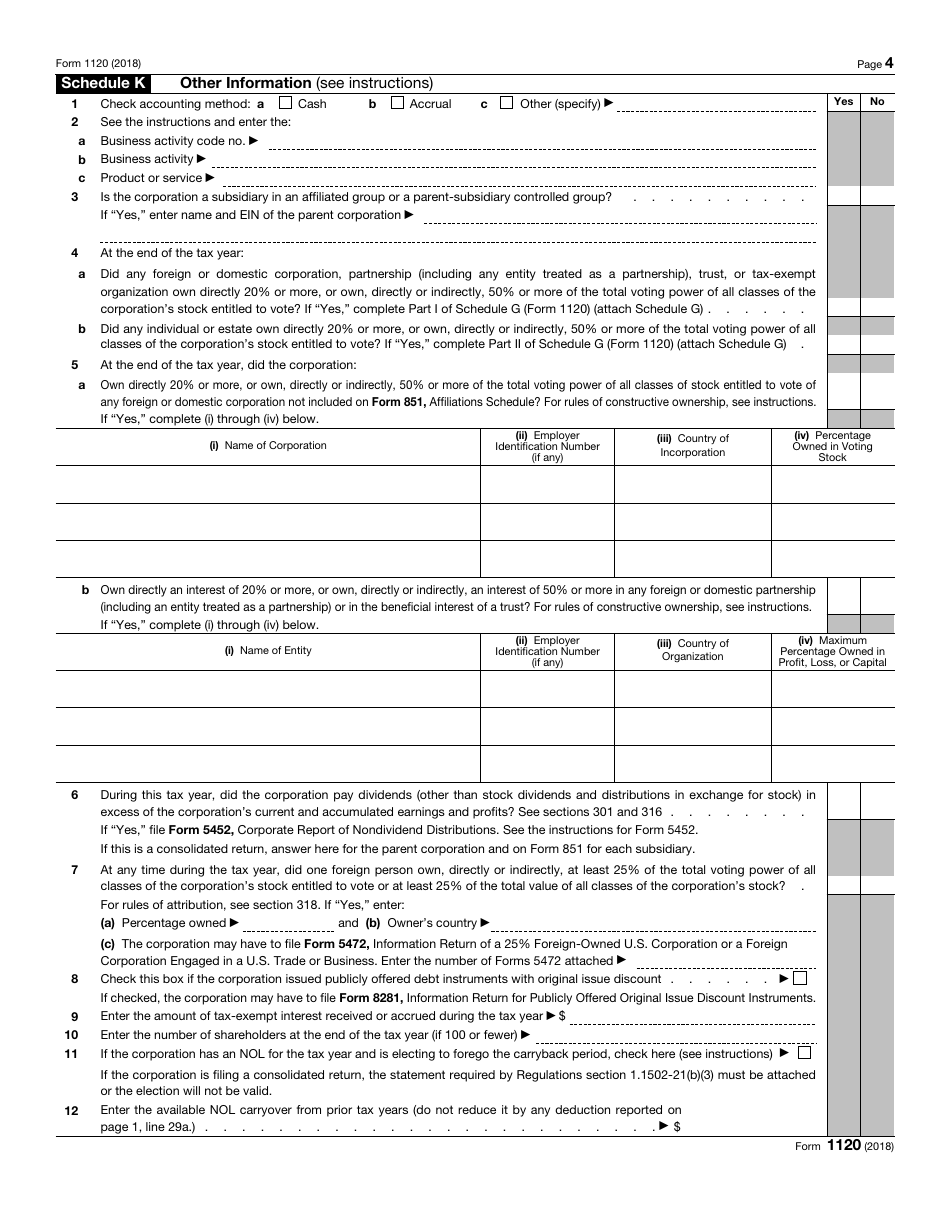 IRS Form 1120 U.S. Corporation Income Tax Return, Page 4