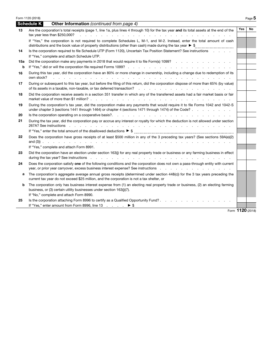 IRS Form 1120 U.S. Corporation Income Tax Return, Page 5