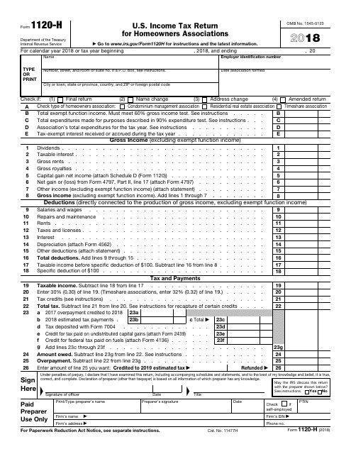 IRS Form 1120-H 2018 Printable Pdf