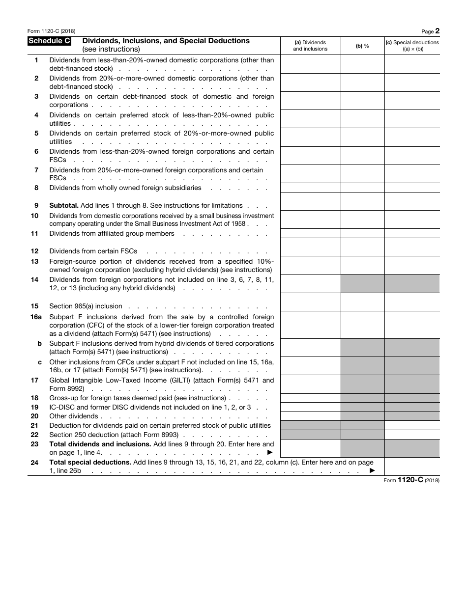 IRS Form 1120-C U.S. Income Tax Return for Cooperative Associations, Page 2