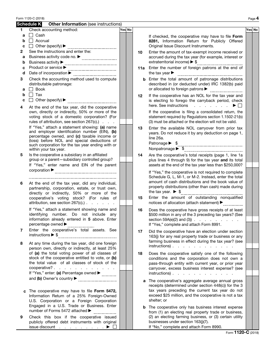 IRS Form 1120-C U.S. Income Tax Return for Cooperative Associations, Page 4