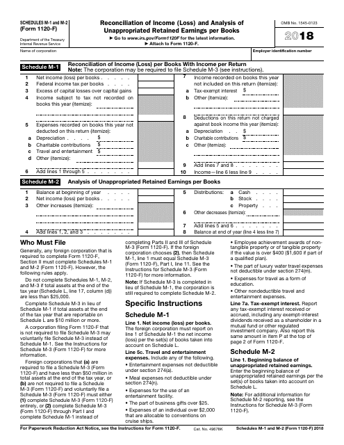 IRS Form 1120-F Schedule M-1, M-2 2018 Printable Pdf