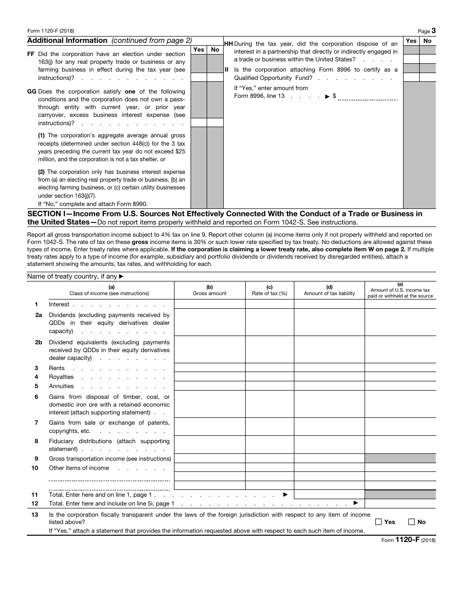 IRS Form 1120-F U.S. Income Tax Return of a Foreign Corporation, Page 3