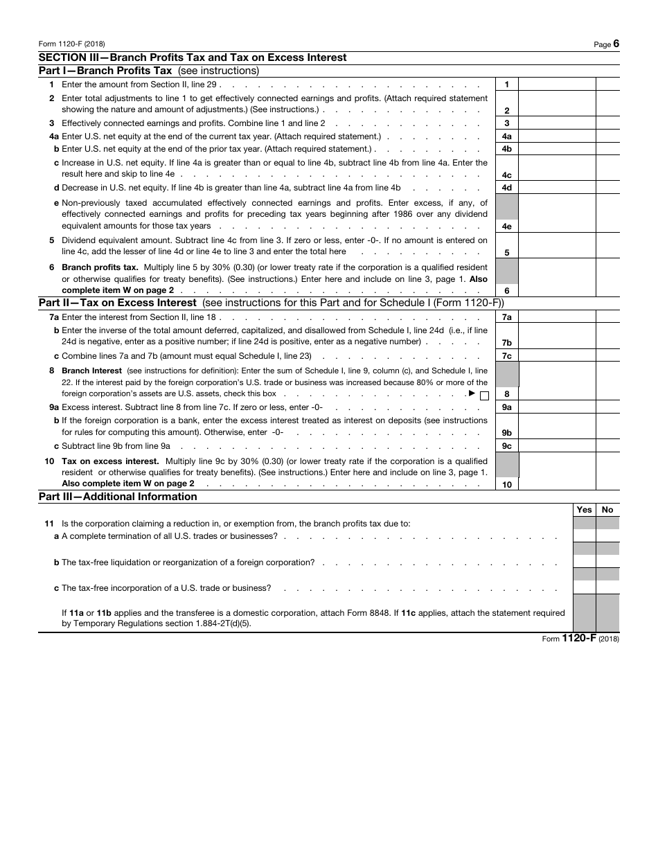 IRS Form 1120-F U.S. Income Tax Return of a Foreign Corporation, Page 6