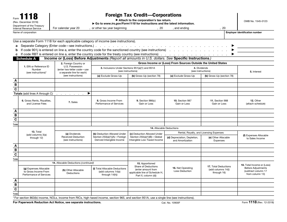 IRS Form 1118 Download Fillable PDF or Fill Online Foreign Tax Credit