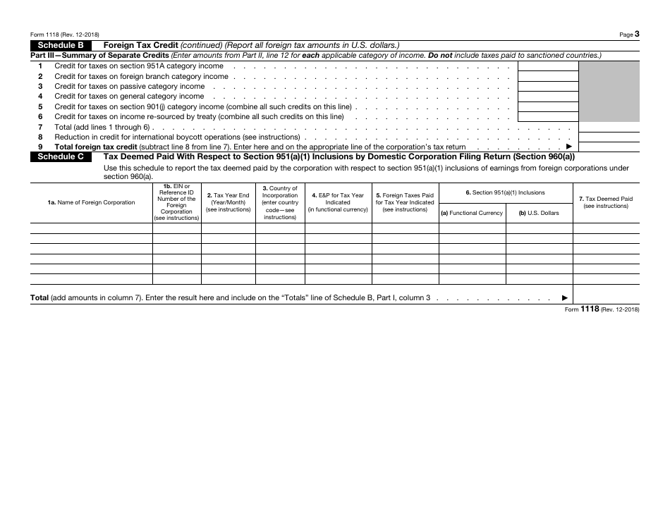 IRS Form 1118 Foreign Tax Credit - Corporations, Page 3