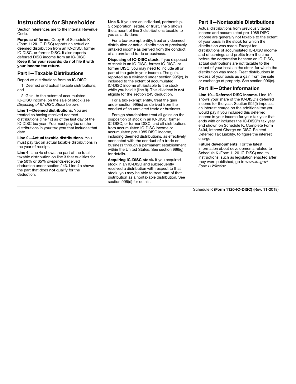 IRS Form 1120-IC-DISC Schedule K Shareholders Statement of Ic-Disc Distributions, Page 3