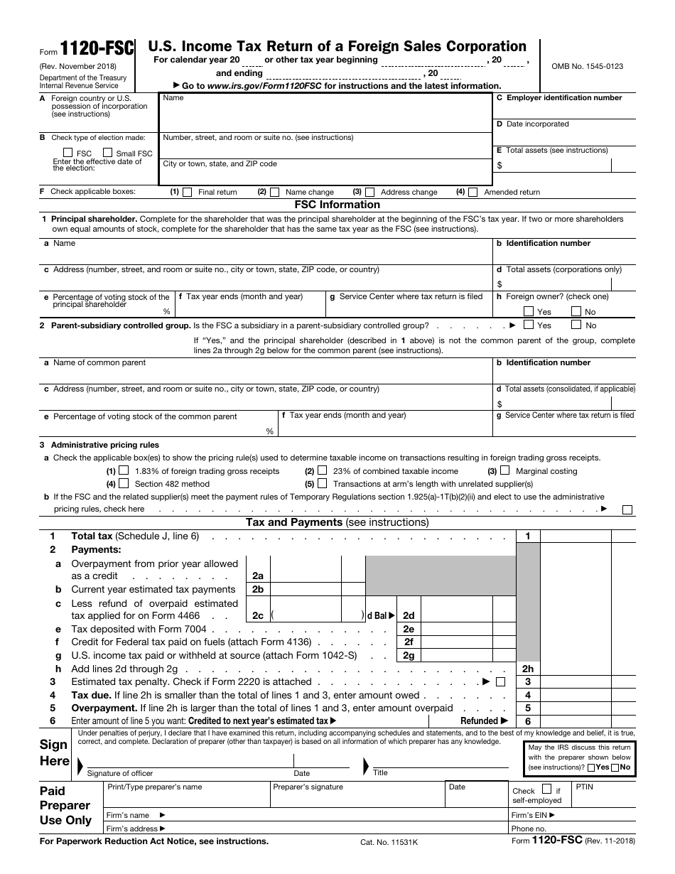 IRS Form 1120-FSC U.S. Income Tax Return of a Foreign Sales Corporation, Page 1