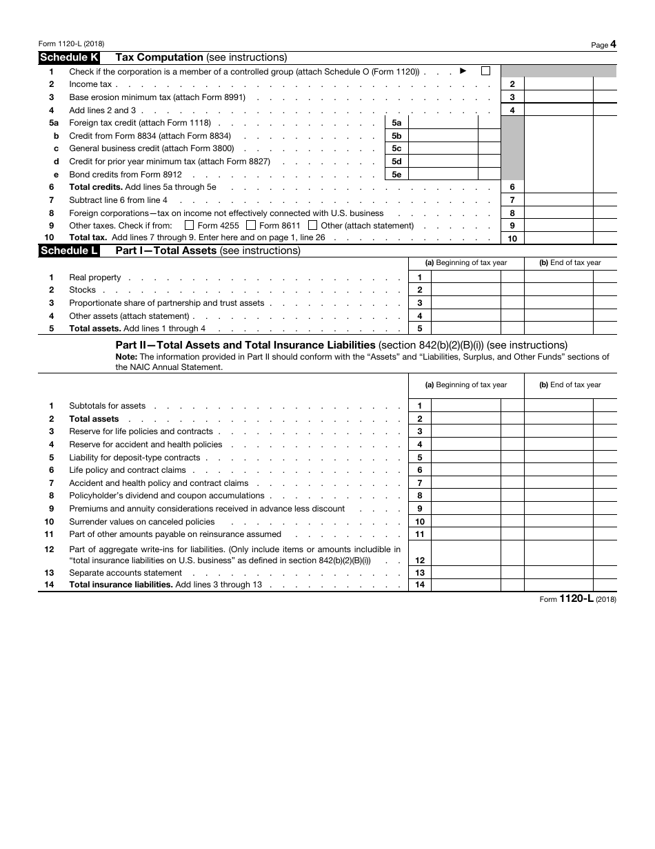 IRS Form 1120-L U.S. Life Insurance Company Income Tax Return, Page 4