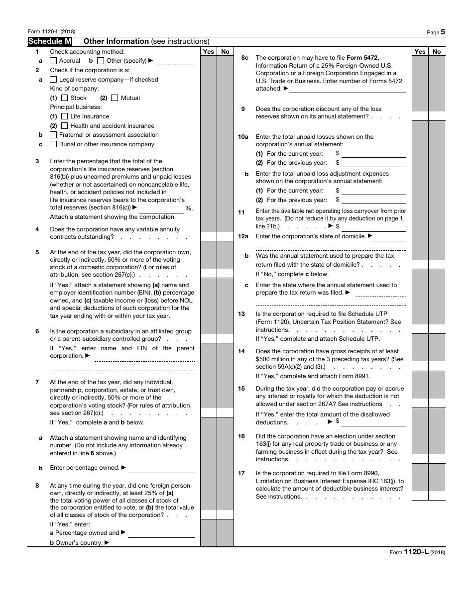 IRS Form 1120-L U.S. Life Insurance Company Income Tax Return, Page 5