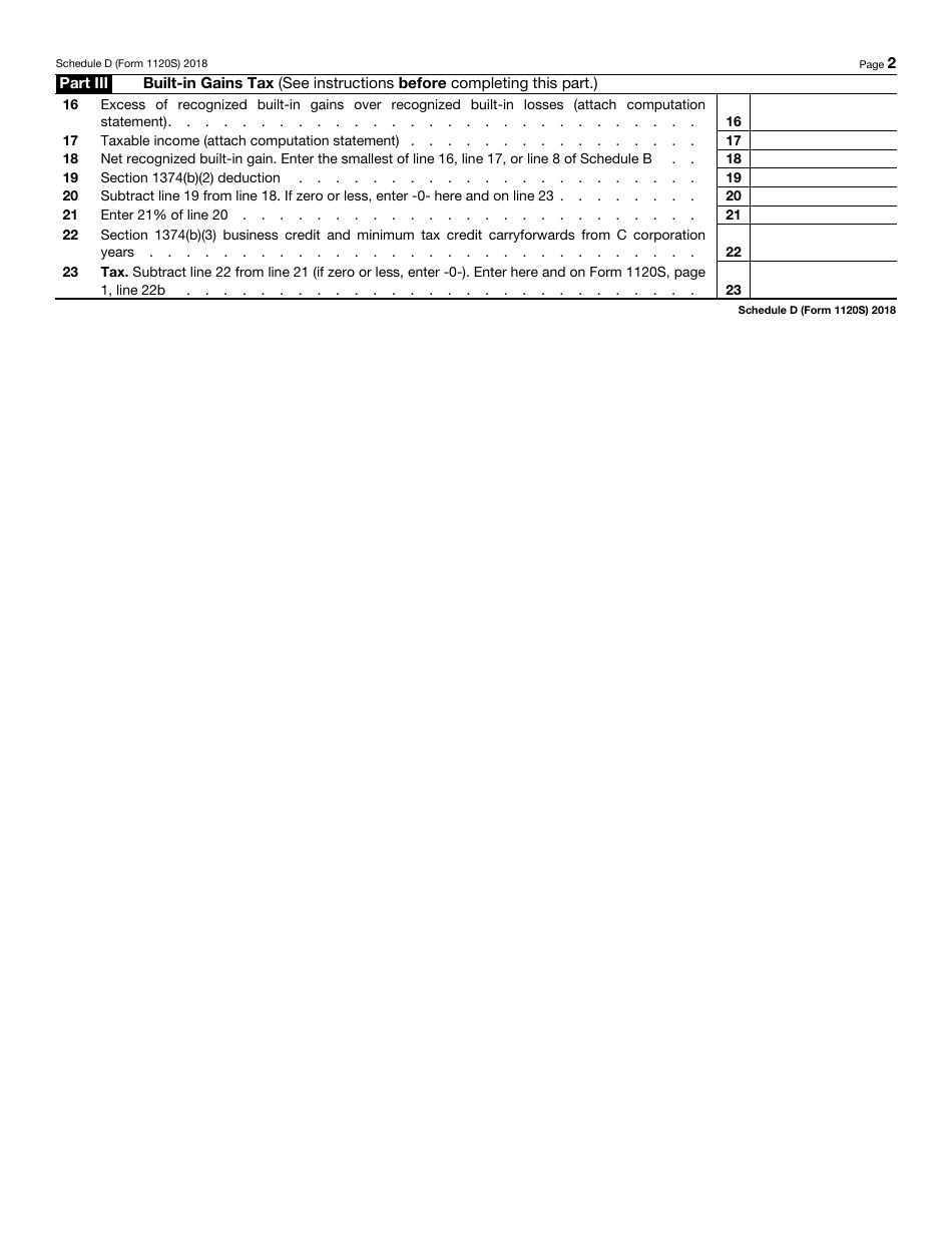 Irs Form 1120s Schedule D 2018 Fill Out Sign Online And Download Fillable Pdf Templateroller 9381