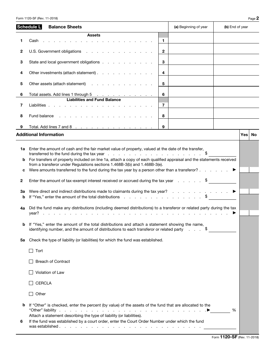 IRS Form 1120-SF U.S. Income Tax Return for Settlement Funds (Under Section 468b), Page 2